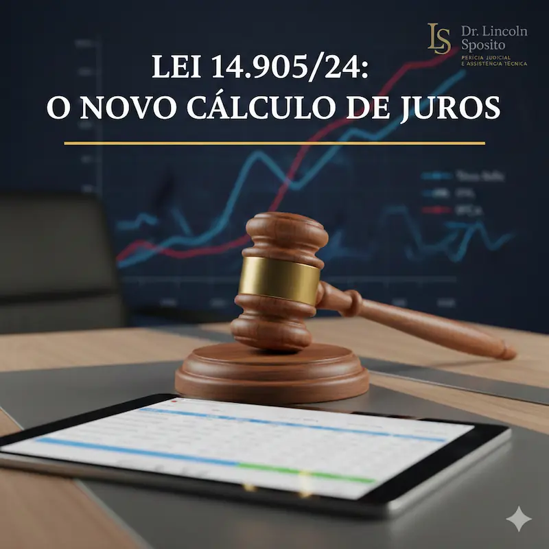 Perícia sobre a Lei 14.905/2024: Auditoria de juros e correção monetária (SELIC e IPCA) por Dr. Lincoln Sposito, Doutor em Administração especialista em cálculos financeiros complexos.