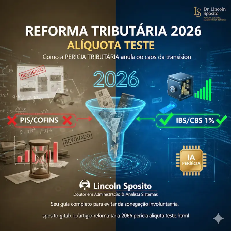 Perícia em Reforma Tributária 2026: Auditoria técnica do IVA Dual (IBS/CBS) e parametrização de ERP por Dr. Lincoln Sposito, Doutor em Administração e Analista de Sistemas.